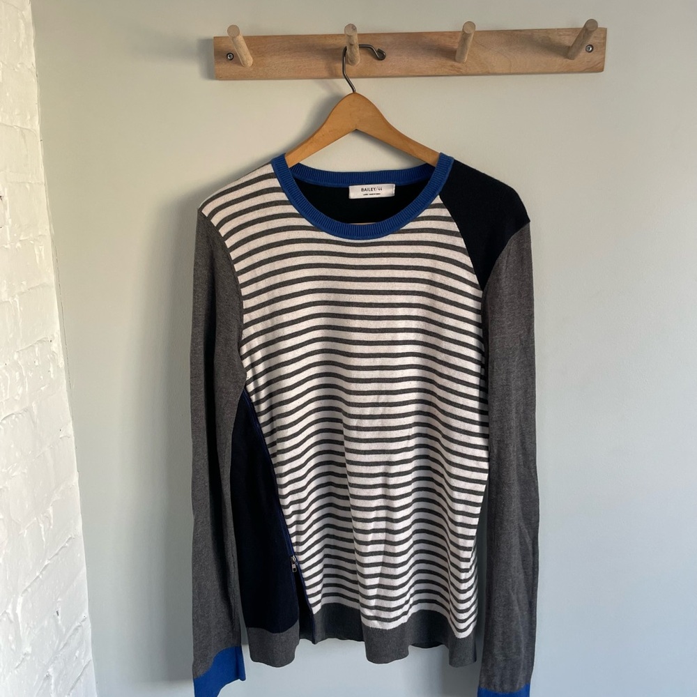 Striped Long Sleeve Sweater with Blue Accents